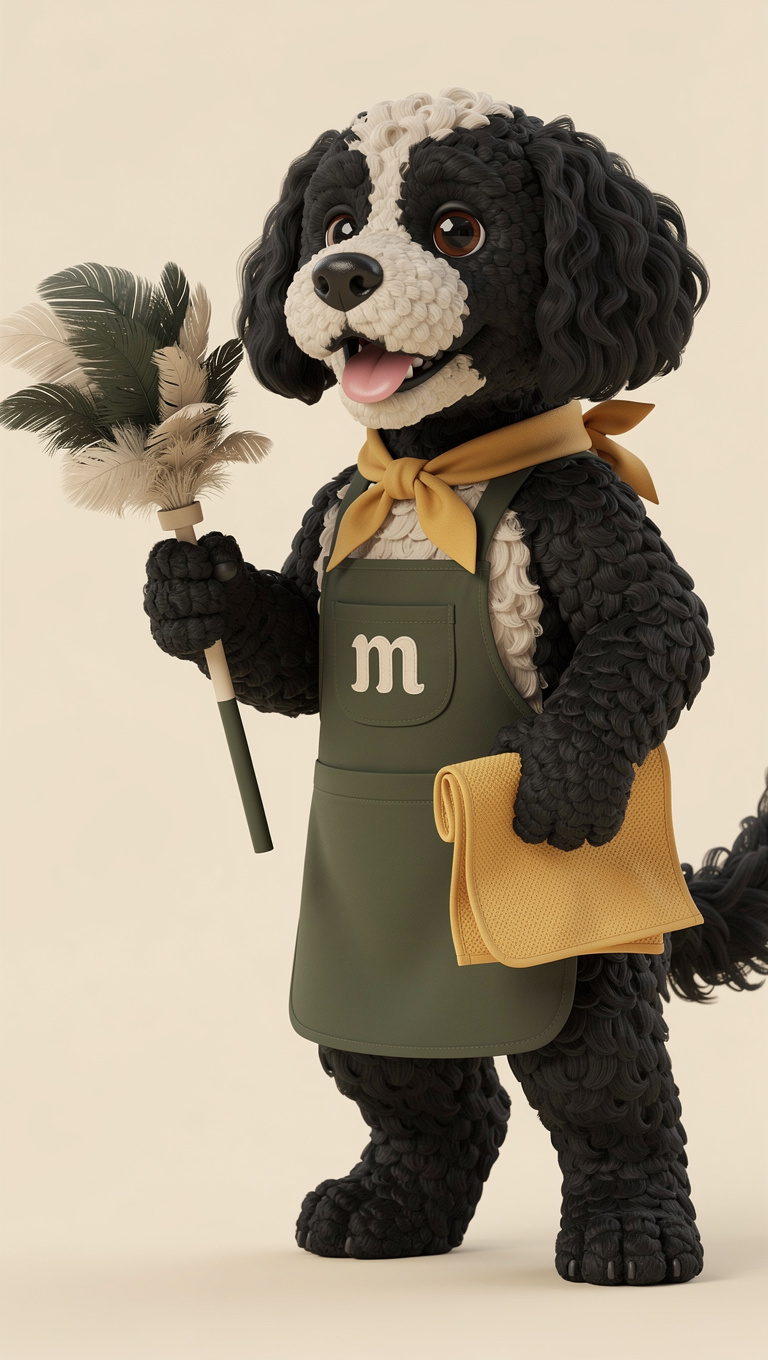 Mimo — Mimocasa mascot, limpeza tools